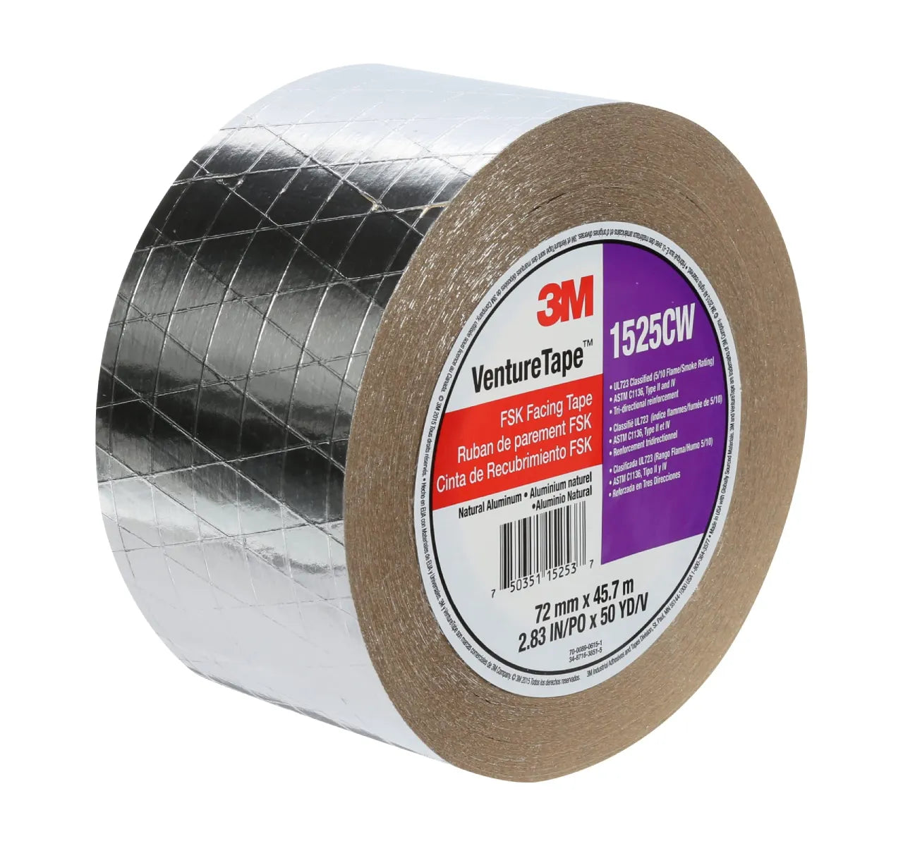 3M™ Venture Tape™ Aluminum Foil Tape 1520CW – 72 mm × 45.7 m, 16 Rolls/Case