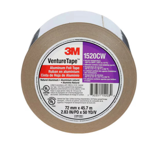 3M™ Venture Tape™ Aluminum Foil Tape 1520CW – 72 mm × 45.7 m, 16 Rolls/Case